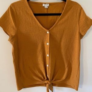 J. Crew mustard short sleeve tie shirt - size M